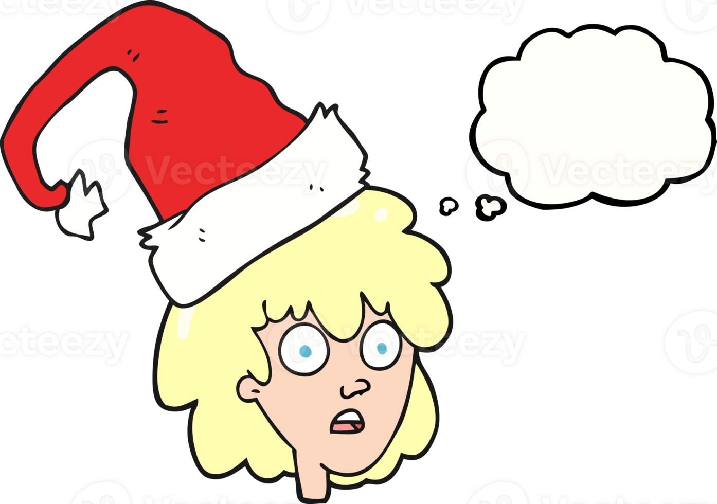 thought bubble cartoon woman with santa hat png