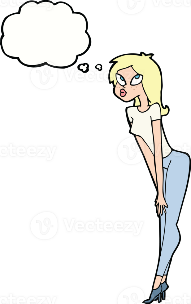 cartoon attractive girl with thought bubble png