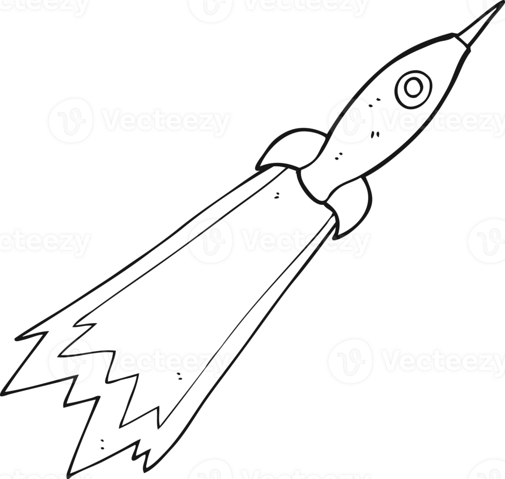 black and white cartoon rocket png