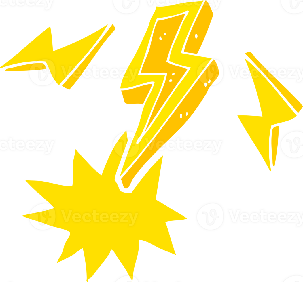 flat color illustration of a cartoon lightning bolt doodle png