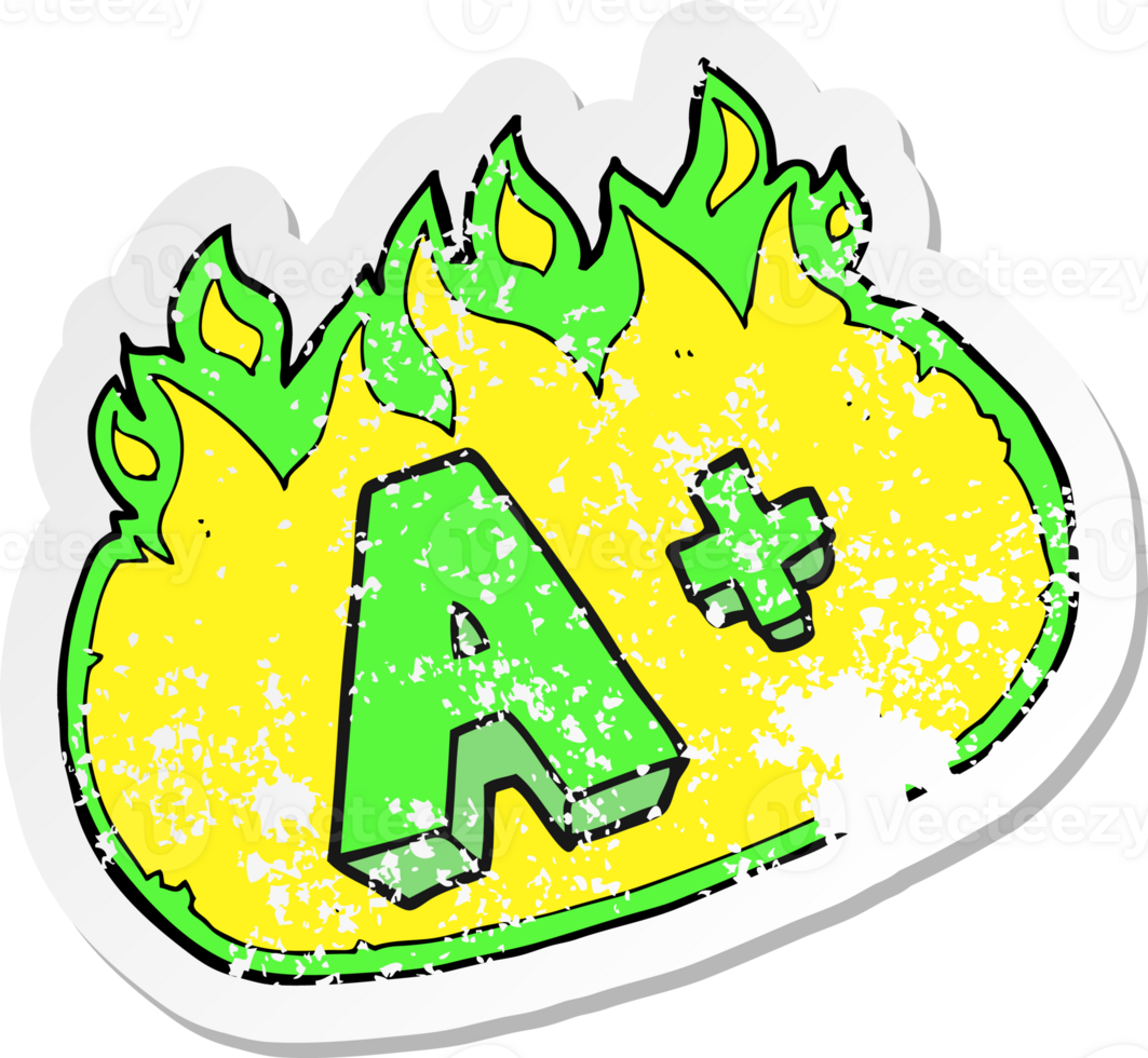 retro distressed sticker of a cartoon A grade symbol png