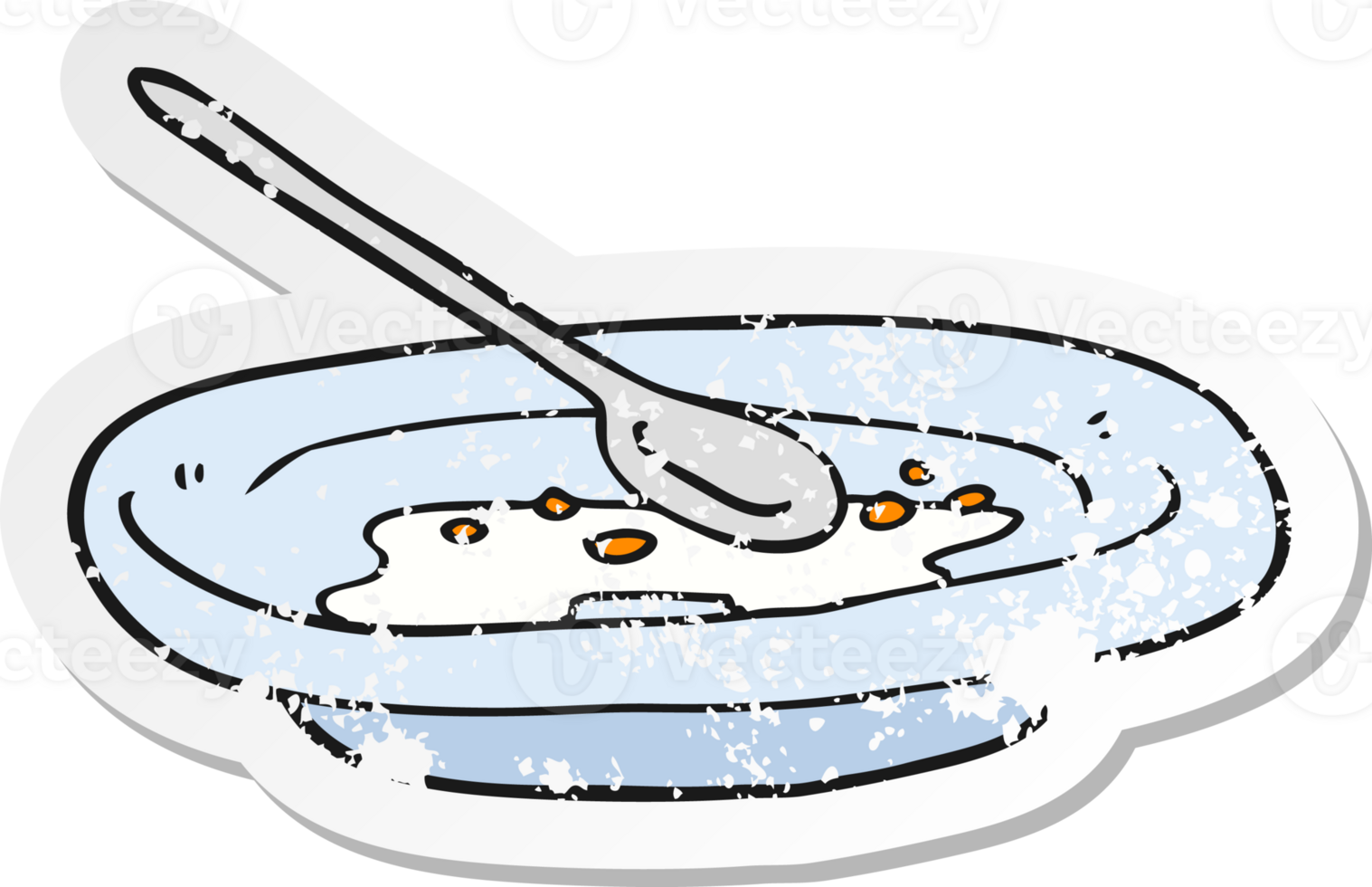 retro distressed sticker of a cartoon empty cereal bowl png
