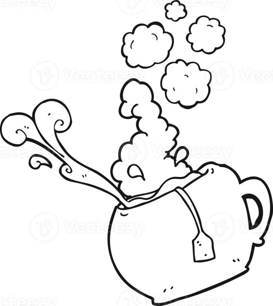 black and white cartoon cup of tea png