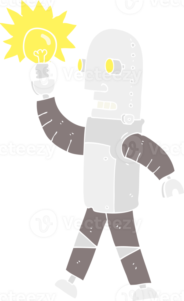 flat color illustration of a cartoon robot with light bulb png