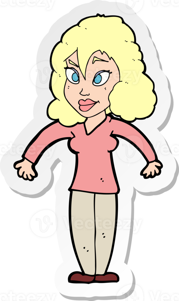 sticker of a cartoon woman shrugging shoulders png