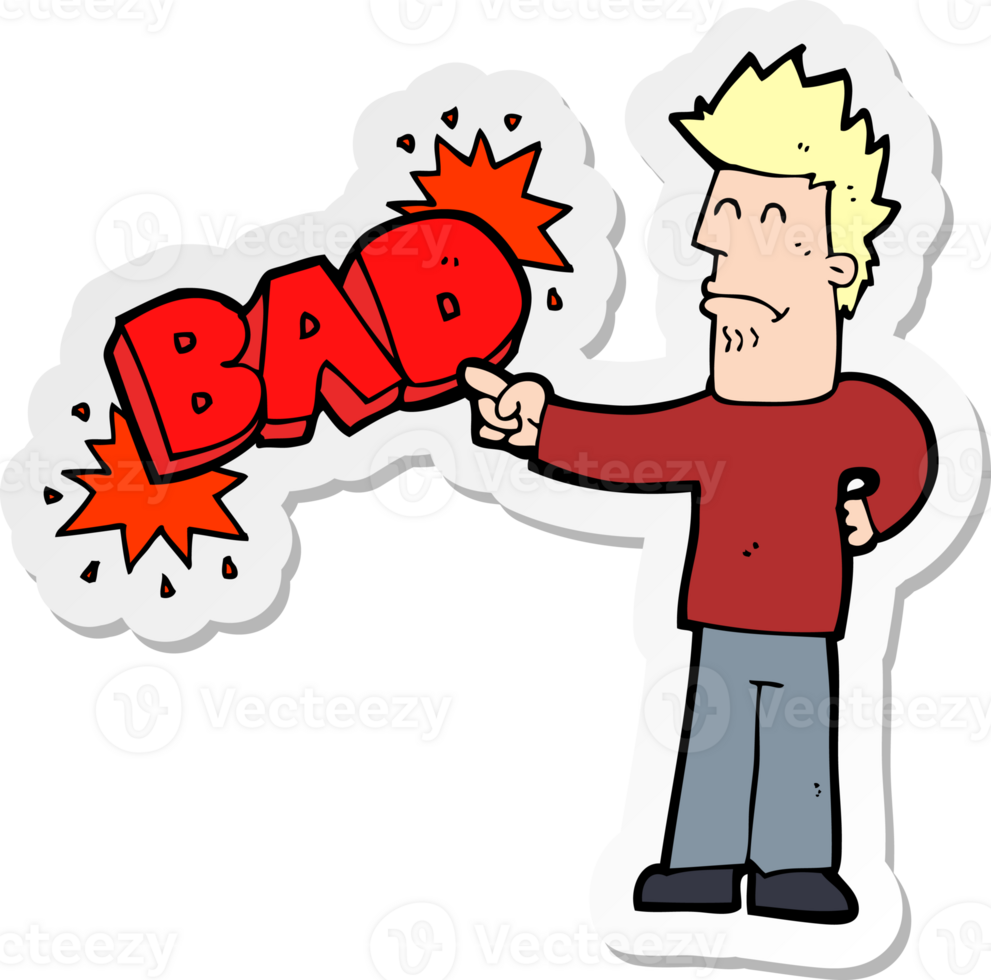 sticker of a cartoon man pointing out the bad png