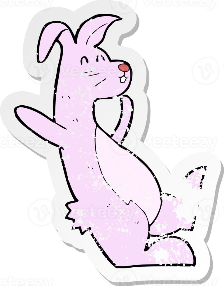 retro distressed sticker of a cartoon pink bunny png