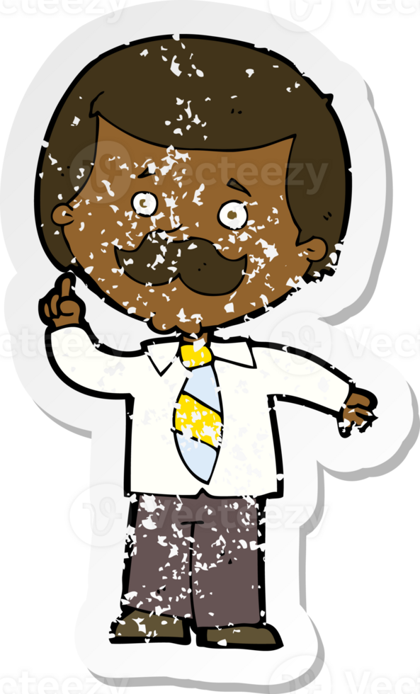 retro distressed sticker of a cartoon newsreader man with idea png
