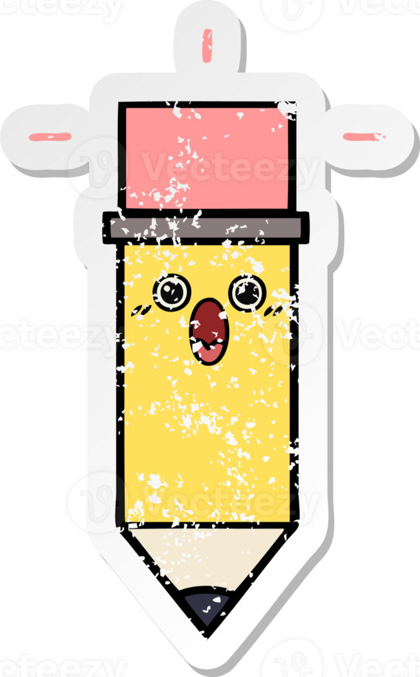 distressed sticker of a cute cartoon pencil png