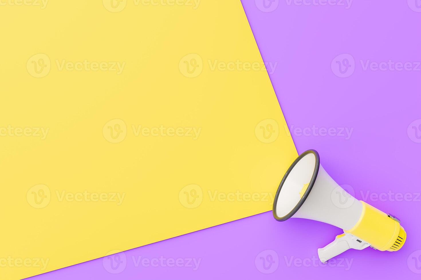 Megaphone with Copy Space on Yellow and Purple Background photo