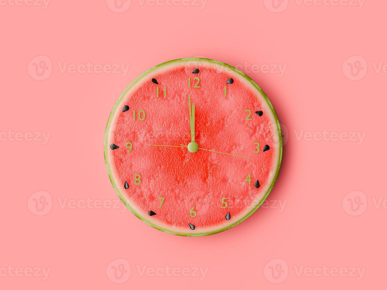 Watermelon Slice Clock on Pastel Red Background photo