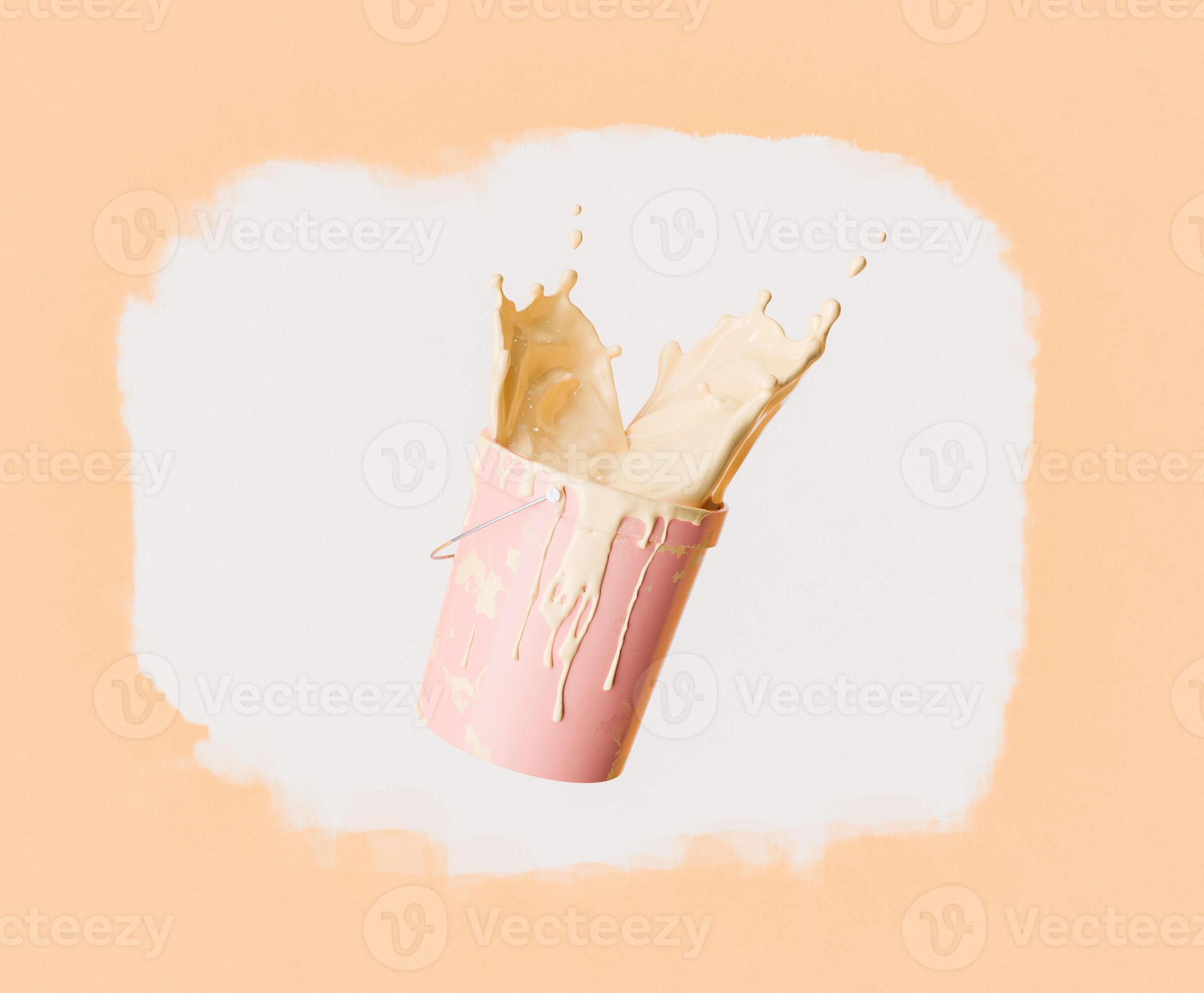 3D Rendering of Paint Bucket Spilling in MidAir Against Painted Wall