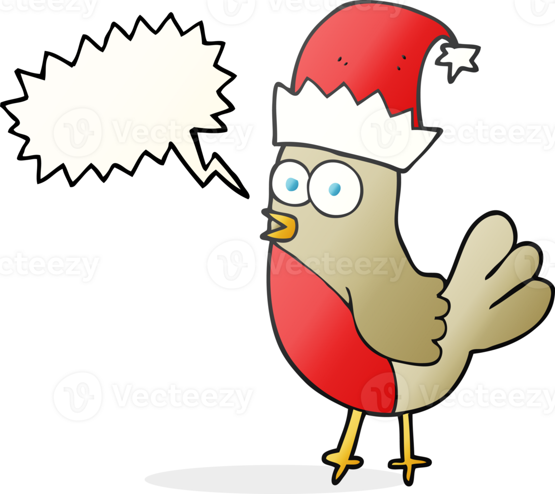 speech bubble cartoon robin in christmas hat png