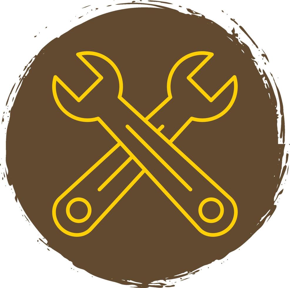 Cross Wrench Line Circle Yellow Icon vector