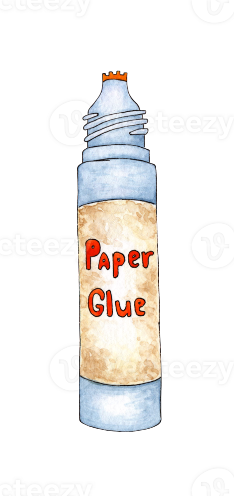 Watercolor illustration of stationery glue packaging. Goods for creativity Back to school. Office tools. Suitable for posters, posters, cards, holiday decor. Isolated png