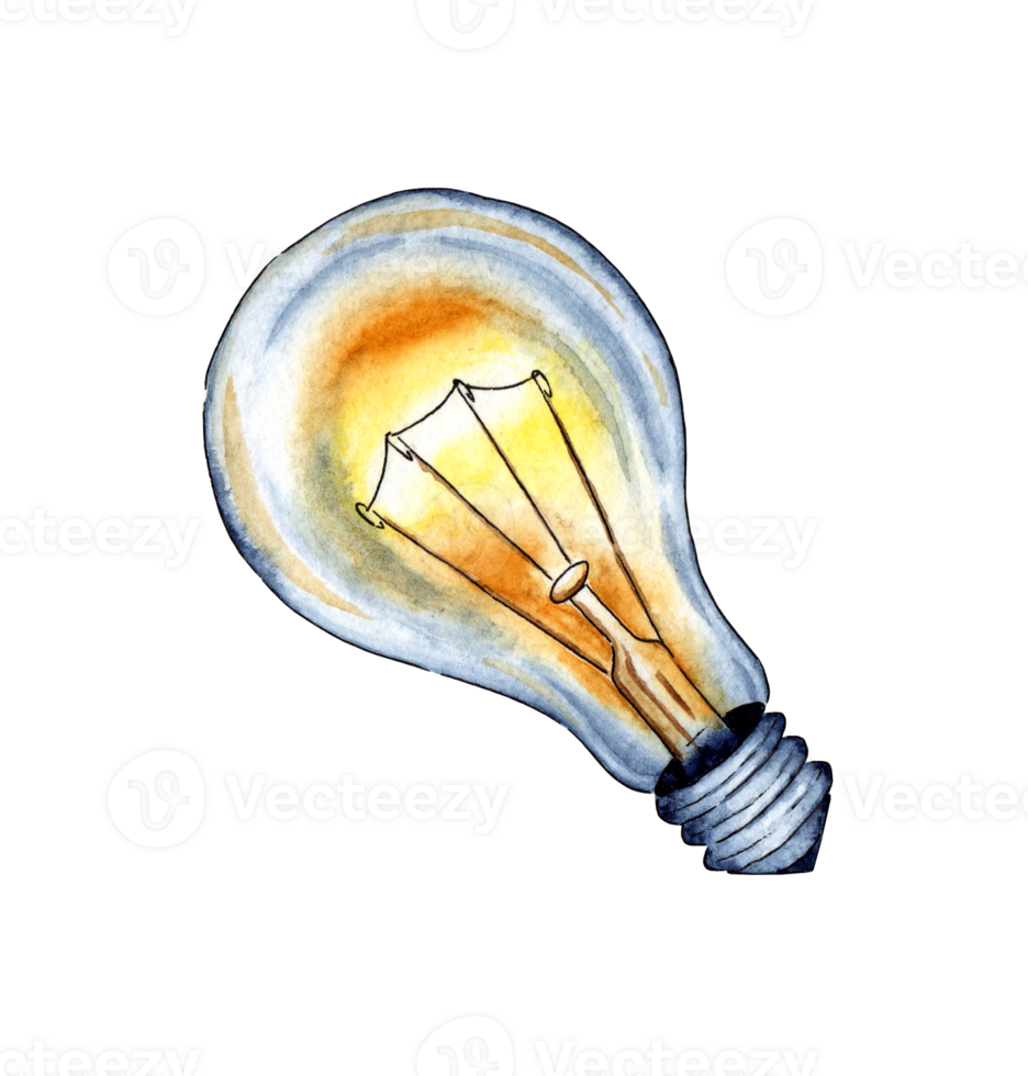 aguarela ilustração do uma amarelo brilhando luz lâmpada. Edison lâmpada, incandescente lâmpada, Ilitch. criativo pensando e único Ideias. isolado desenhado de mão. png