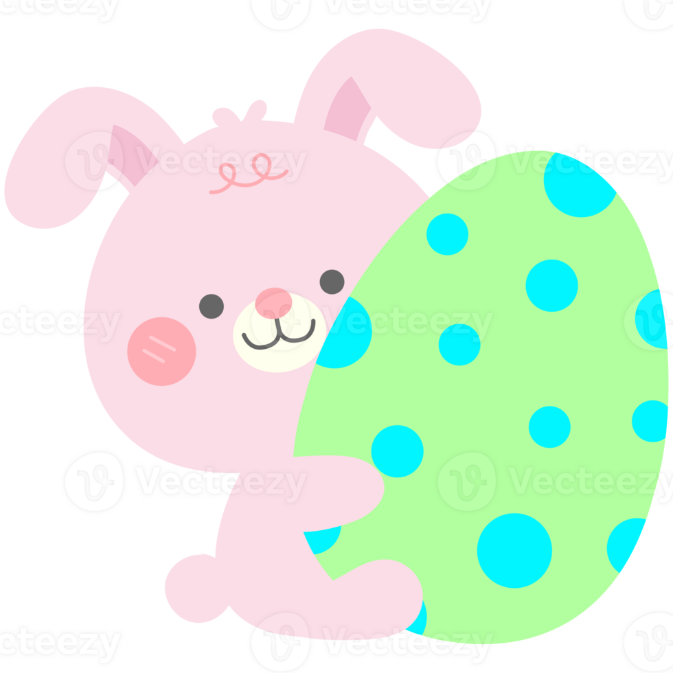 hello spring easter little bunny holding giant polka dot egg png