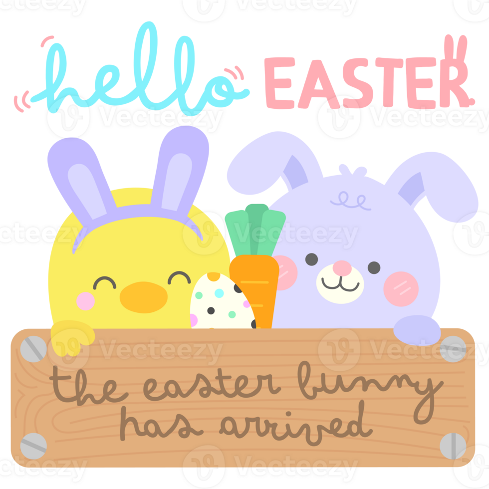 hello spring easter little chick and bunny happy in easter festival with hello easter typography png