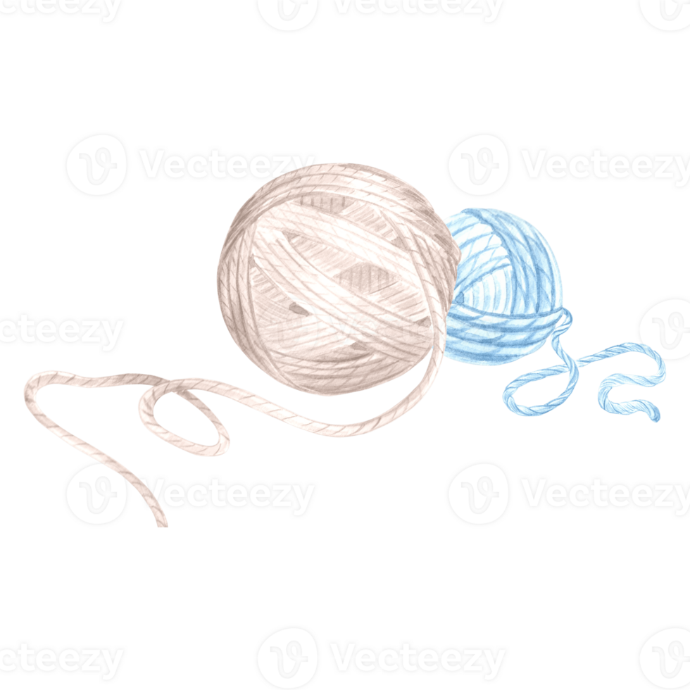 aguarela dois emaranhados do tópicos, lã tricô fio. modelo ilustração tricô crochê gancho e agulhas. isolado mão desenhado ilustração para cartão, tecelão blog, bordado loja, bordado. png