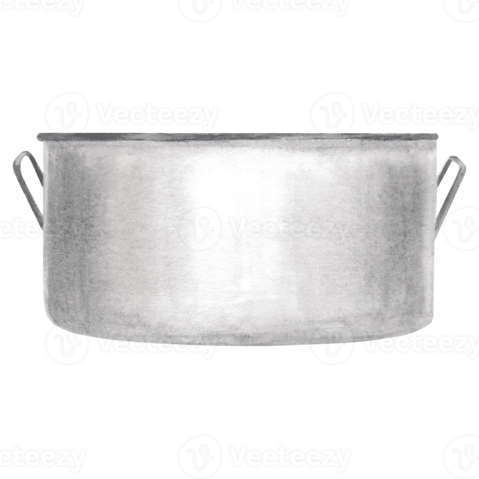 Flower pot, metal gray trough, watercolor illustration of garden supplies. Kitchen pan, saucepan utensils. Isolated hand drawn floriculture template for design, card, stickers and textile, embroidery. png