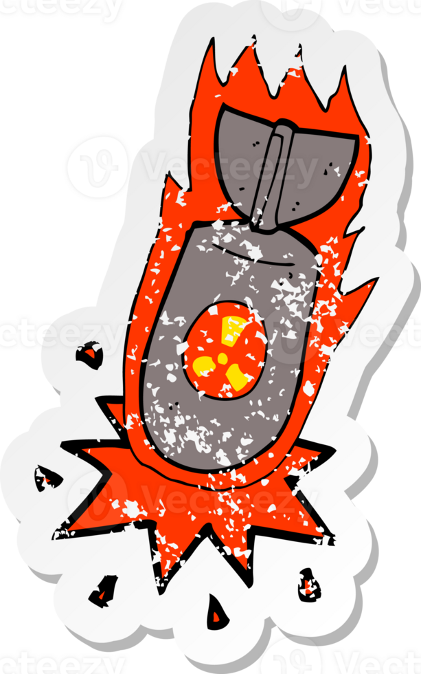 retro distressed sticker of a cartoon atom bomb png