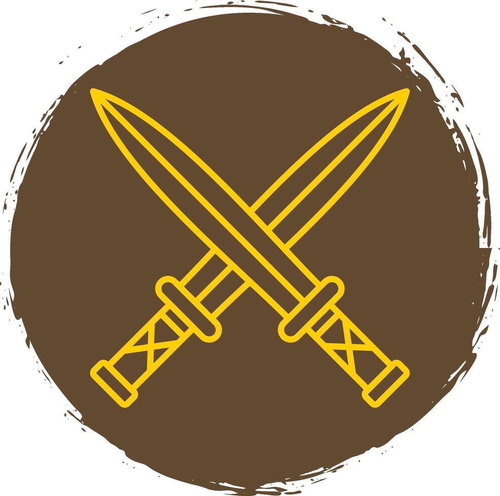 Two Swords Line Circle Yellow Icon vector