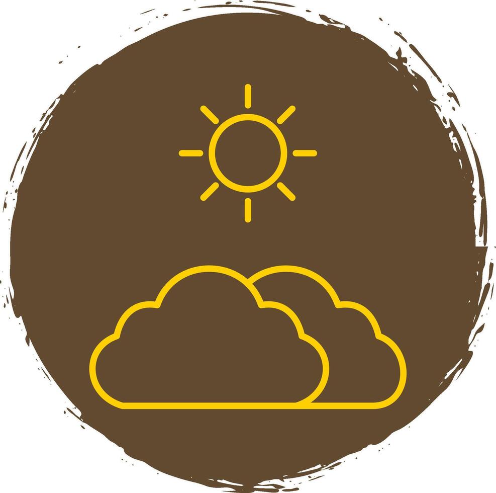 Clouds And Sun Line Circle Yellow Icon vector