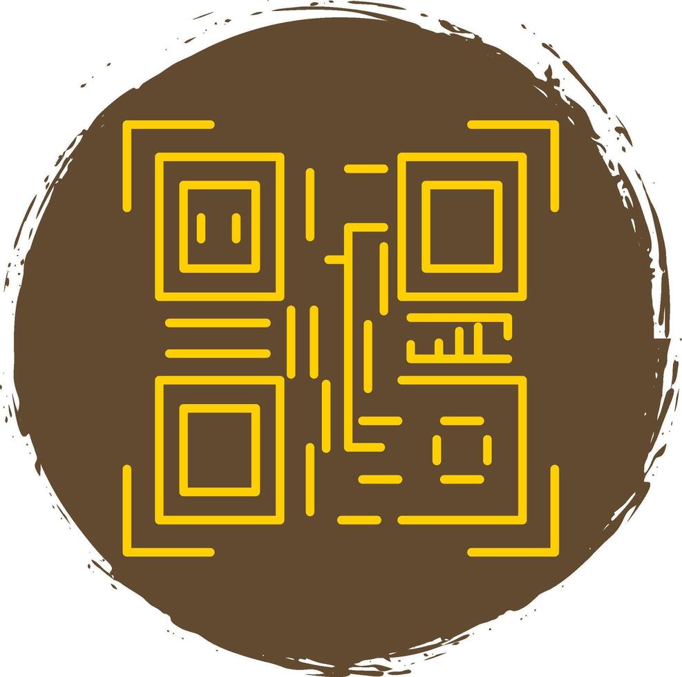 Qr Code Line Circle Yellow Icon vector
