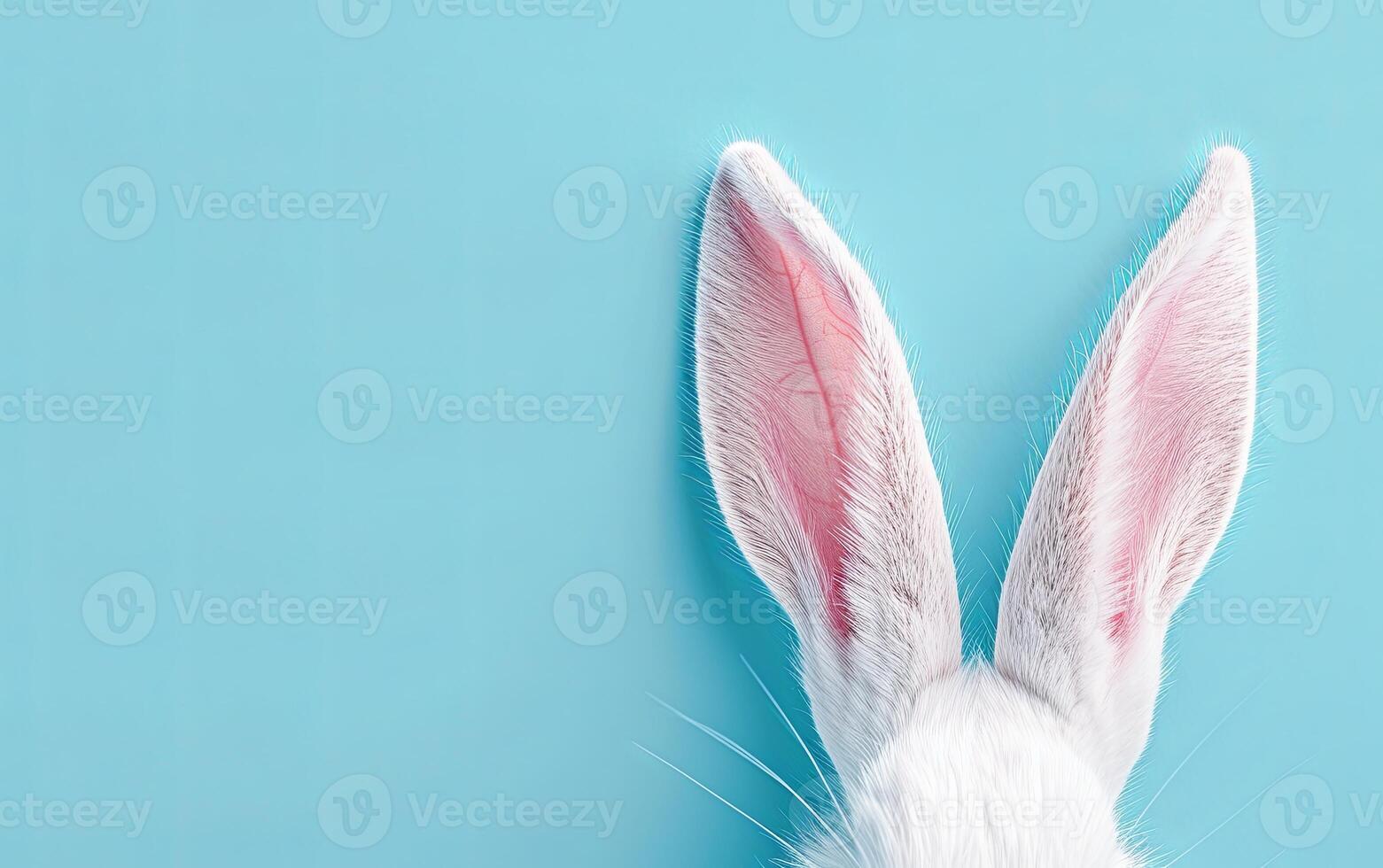 AI generated White and Pink Rabbit Ears Standing Tall Against a Soft Blue Background photo