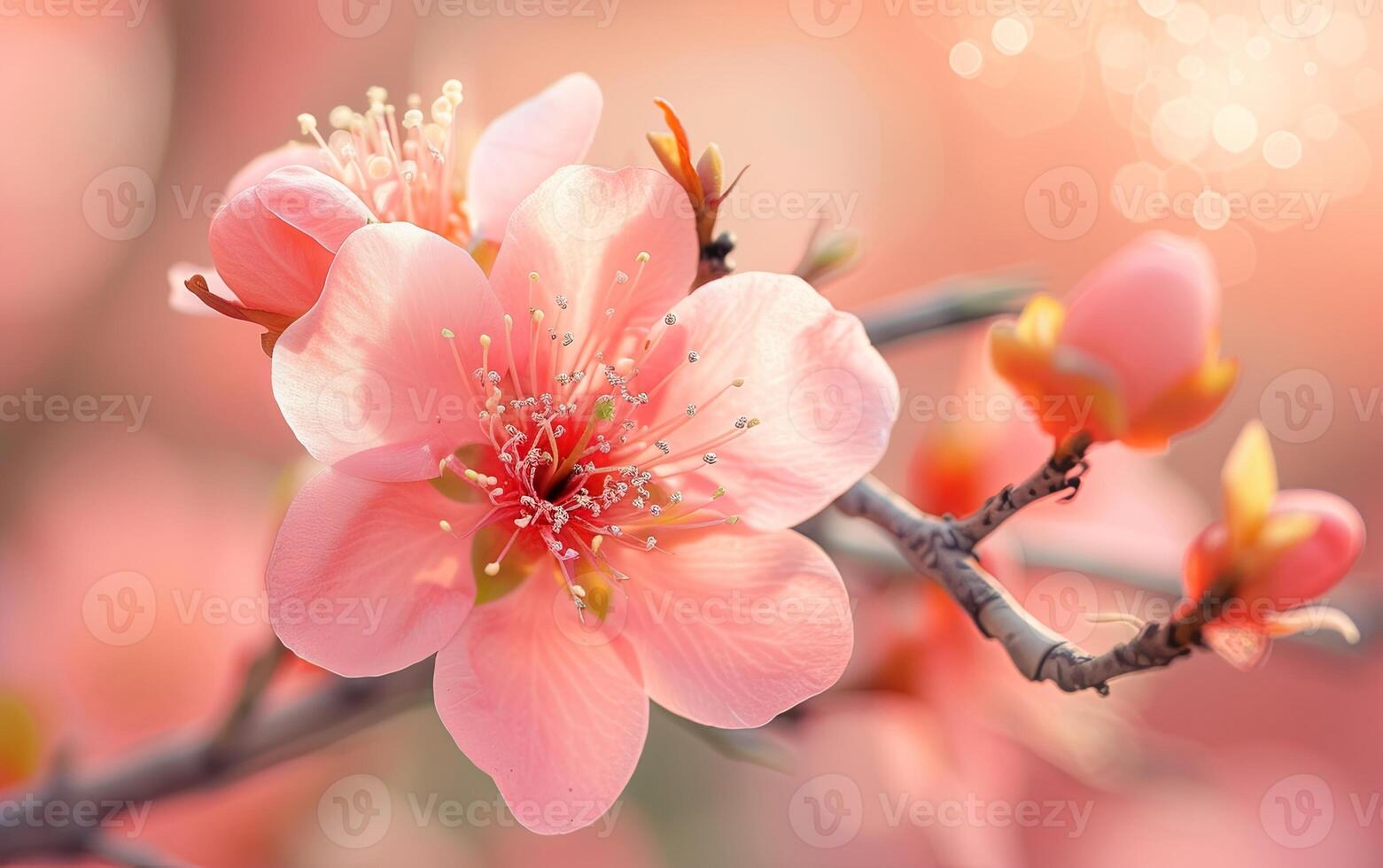AI generated A vibrant pink peach flower blooms gracefully on a radiant spring day photo