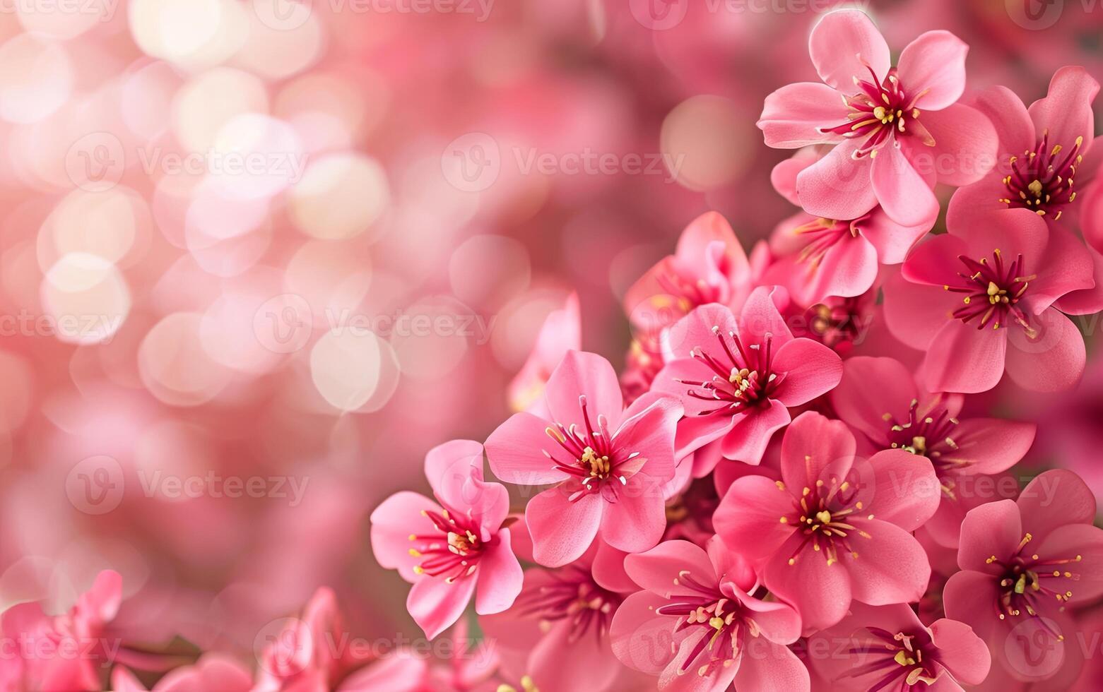 AI generated Bright pink cherry tree flowers on a white isolated background close up photo