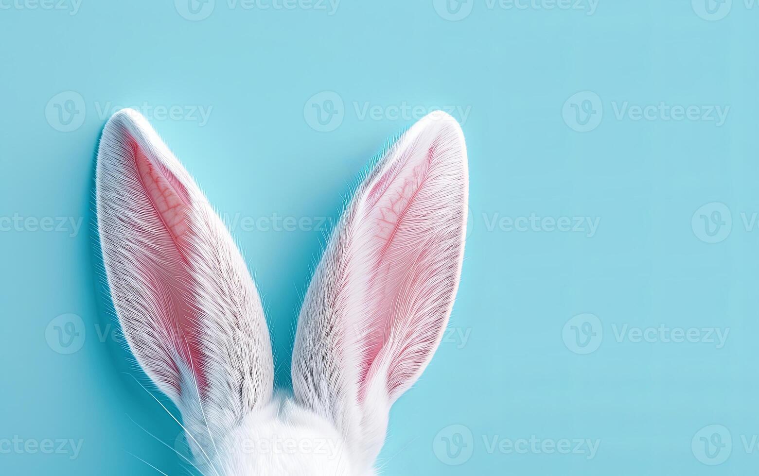 AI generated White rabbit ear on pastel blue background. Easter day photo