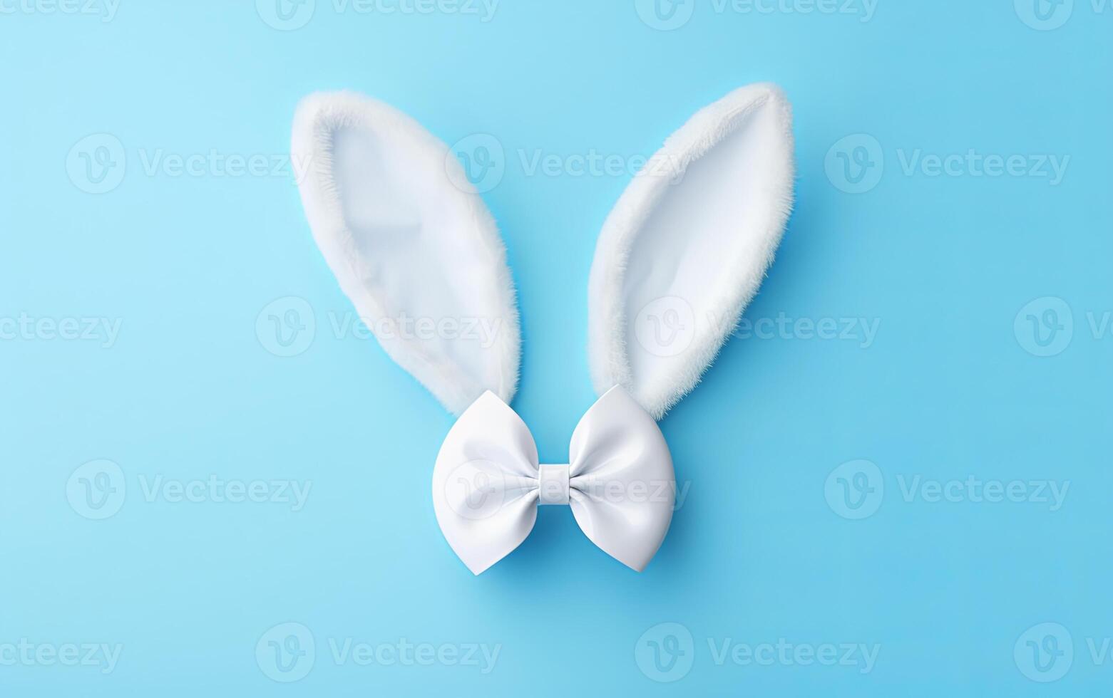AI generated White rabbit ears on a pastel blue background. Easter day photo