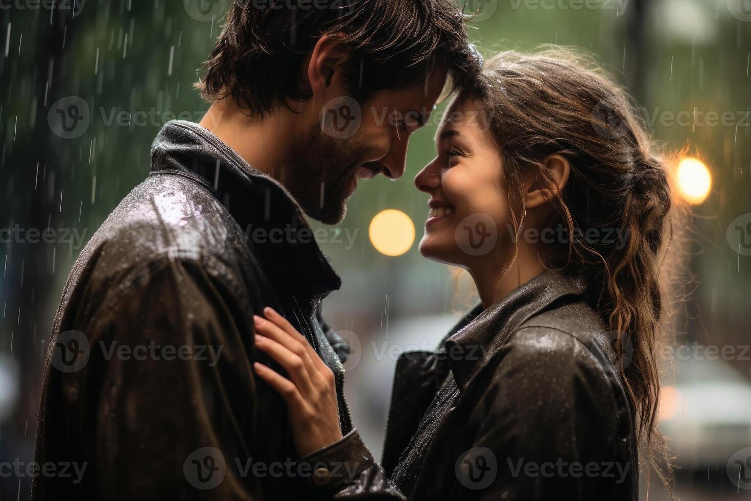 AI generated A loving couple dancing in the rain. photo