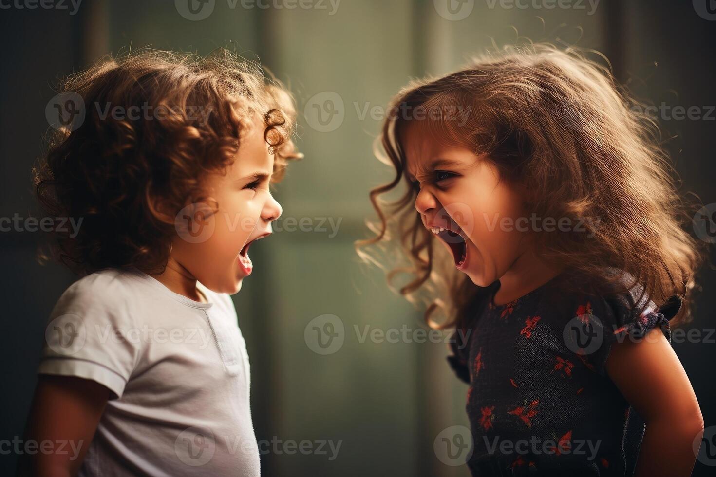 ai generado dos niños discutiendo con cada otro. ai generado foto