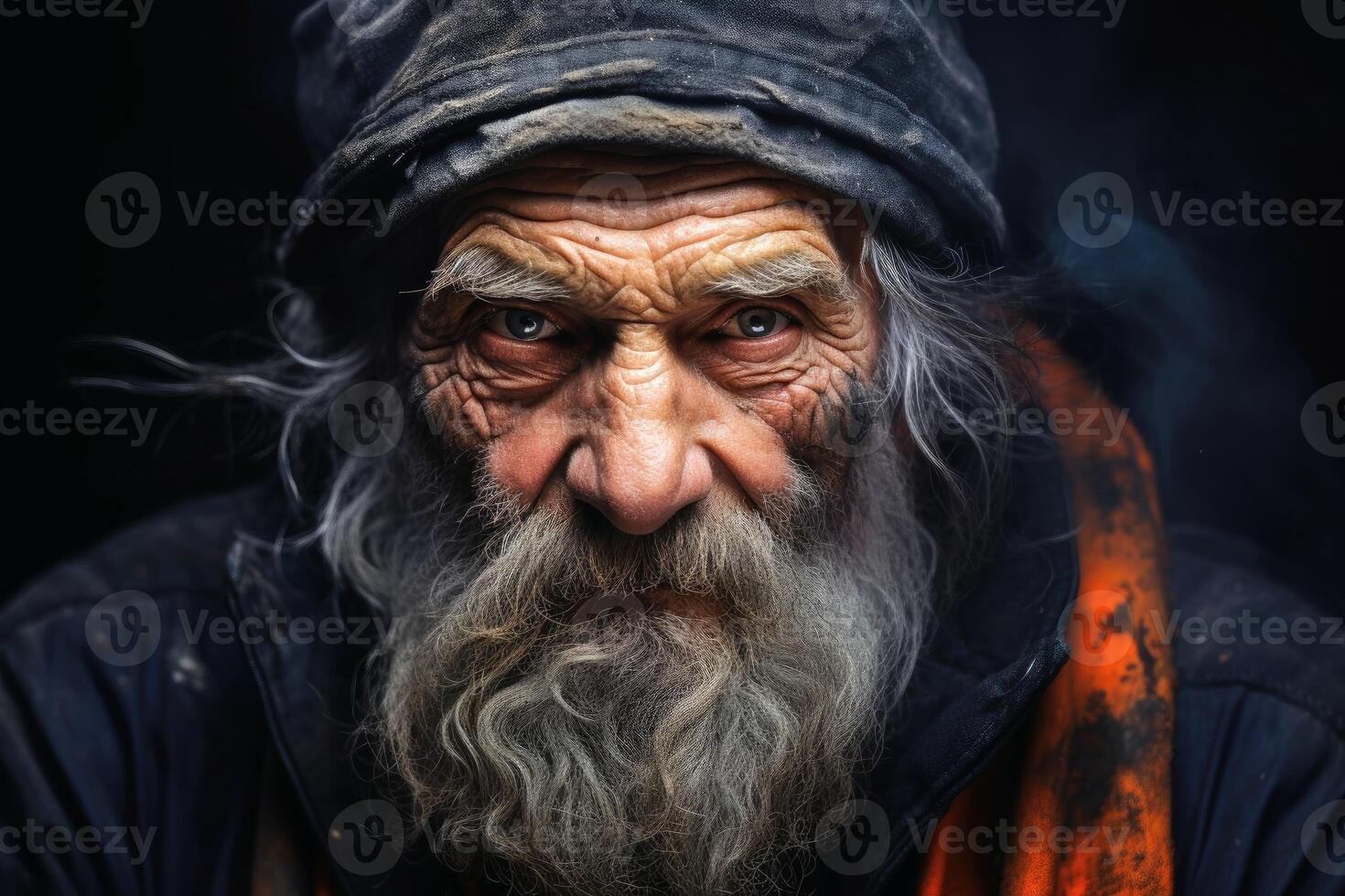 AI generated Portrait of an old man with a strong character. photo