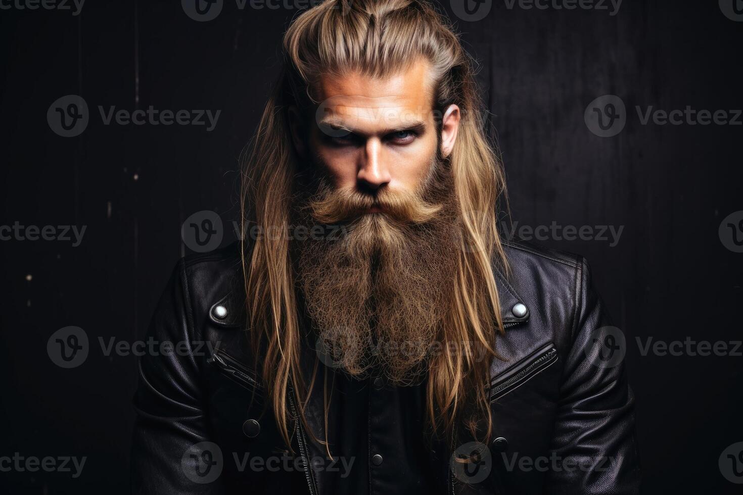 AI generated A mid age bearded man studio shot on a dark background.AI generated photo