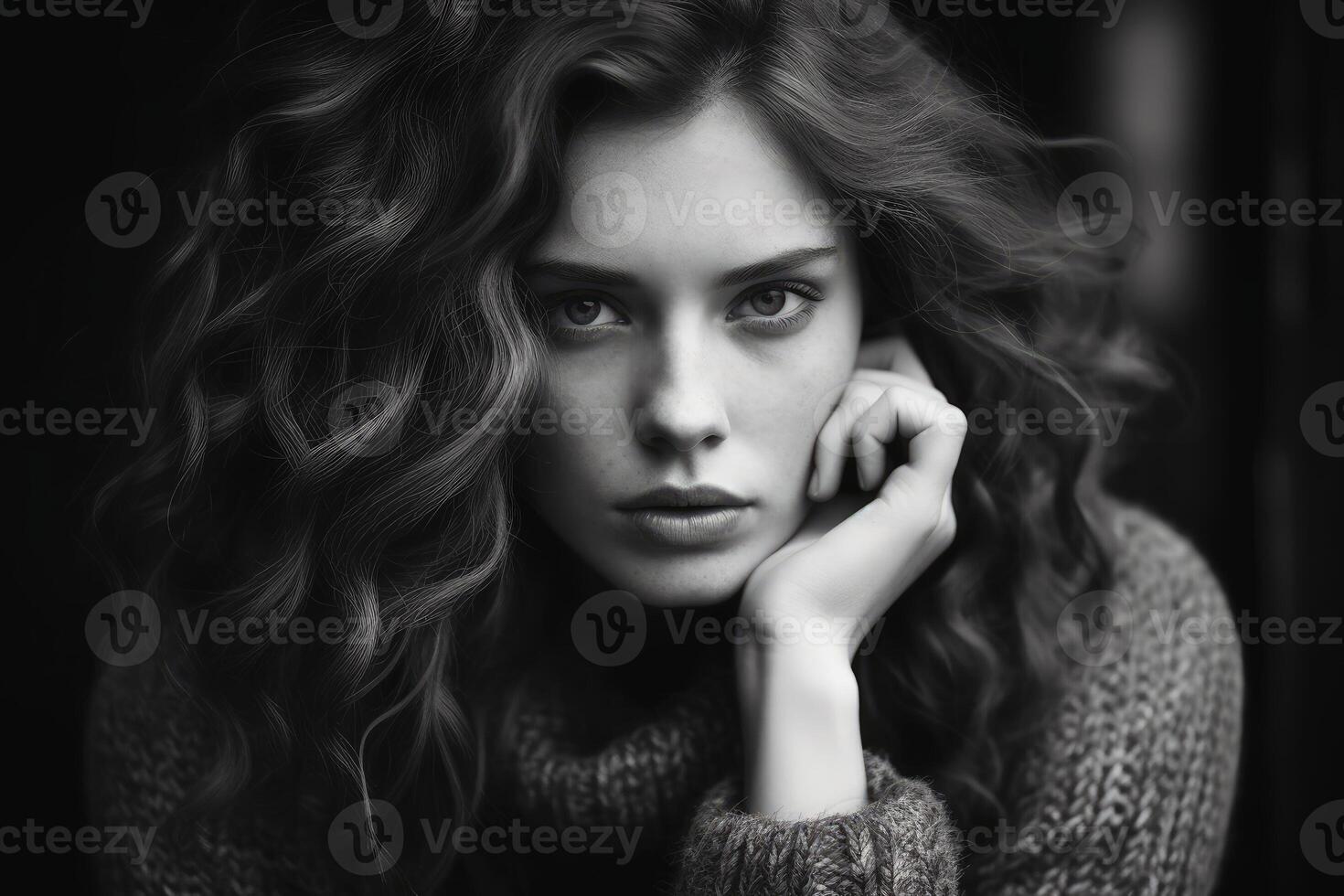 AI generated Portrait of a thoughtful woman. AI generated photo