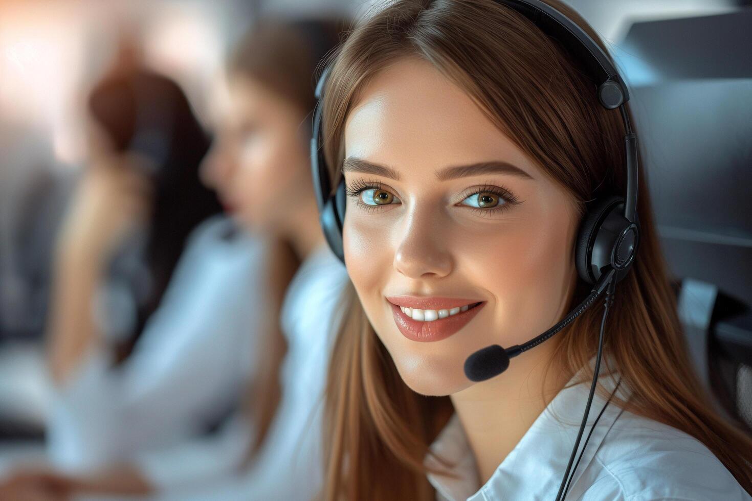 AI generated Friendly Customer Service Representative with Headset with AI generated. photo