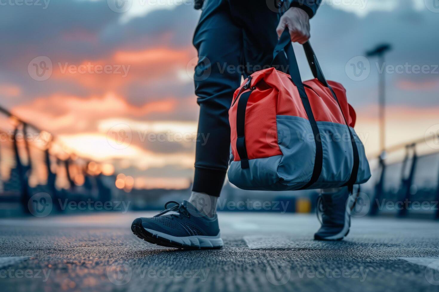 AI generated Male athlete carrying gym bag for workout photo