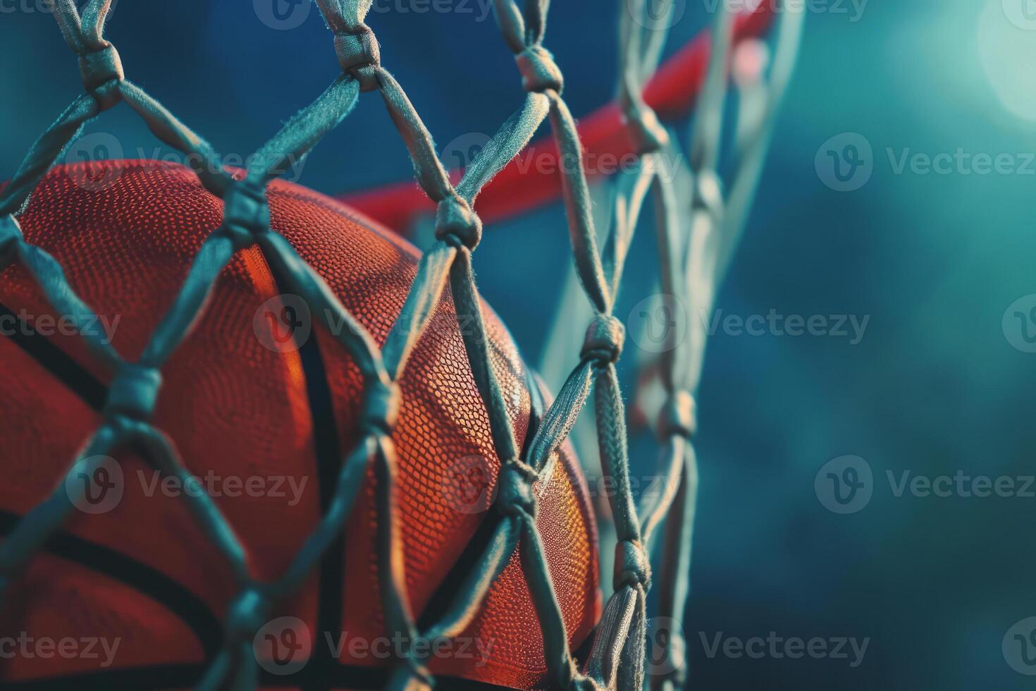 AI generated Close-up of basketball ball in basket photo