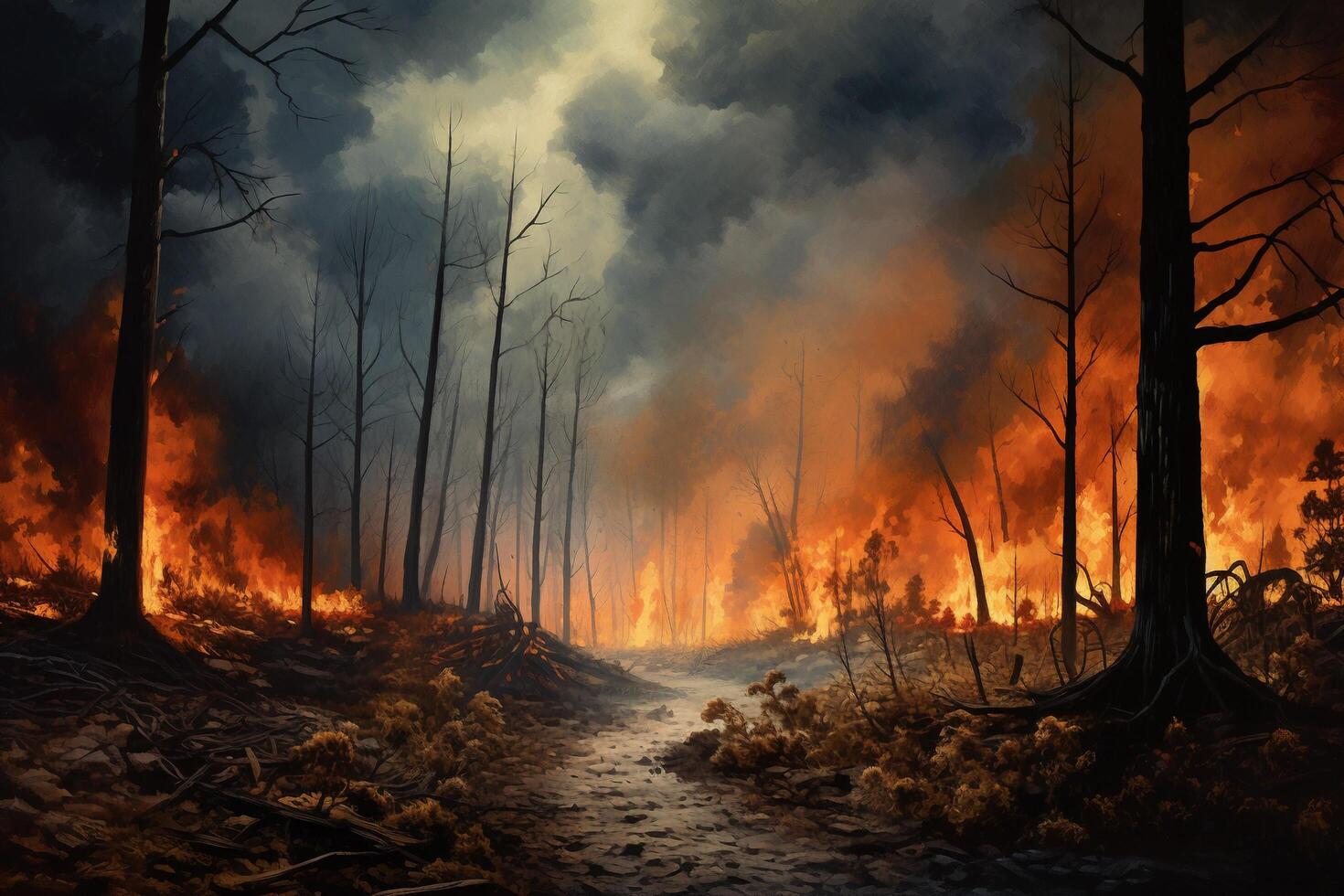 AI generated Burning forest. Fire in the forest. photo