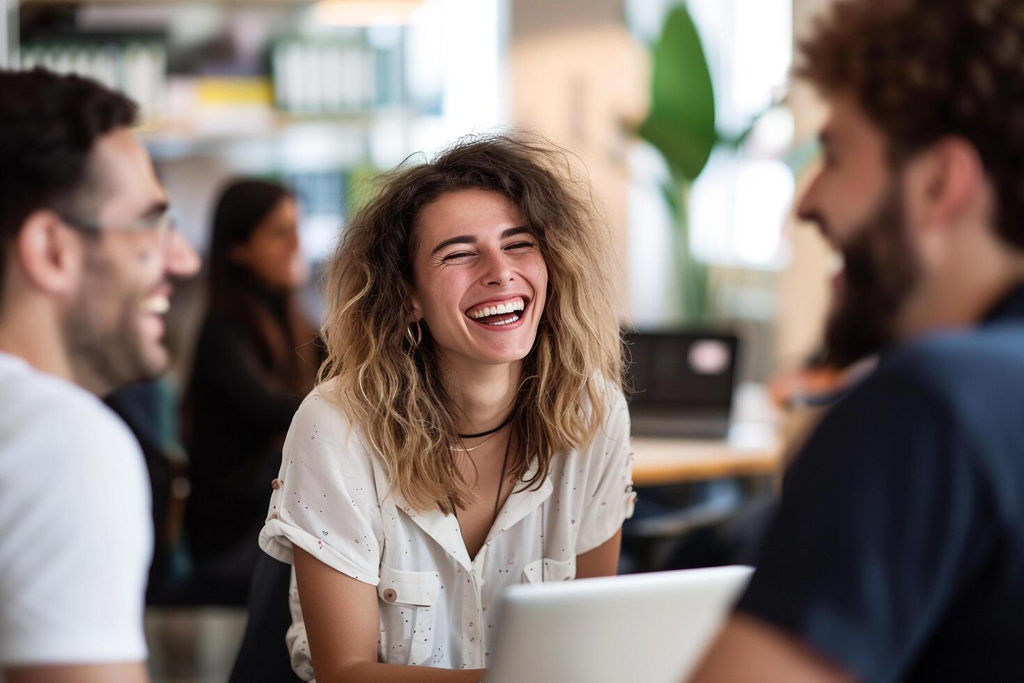 AI generated Group of happy young business people working together in a creative office. photo