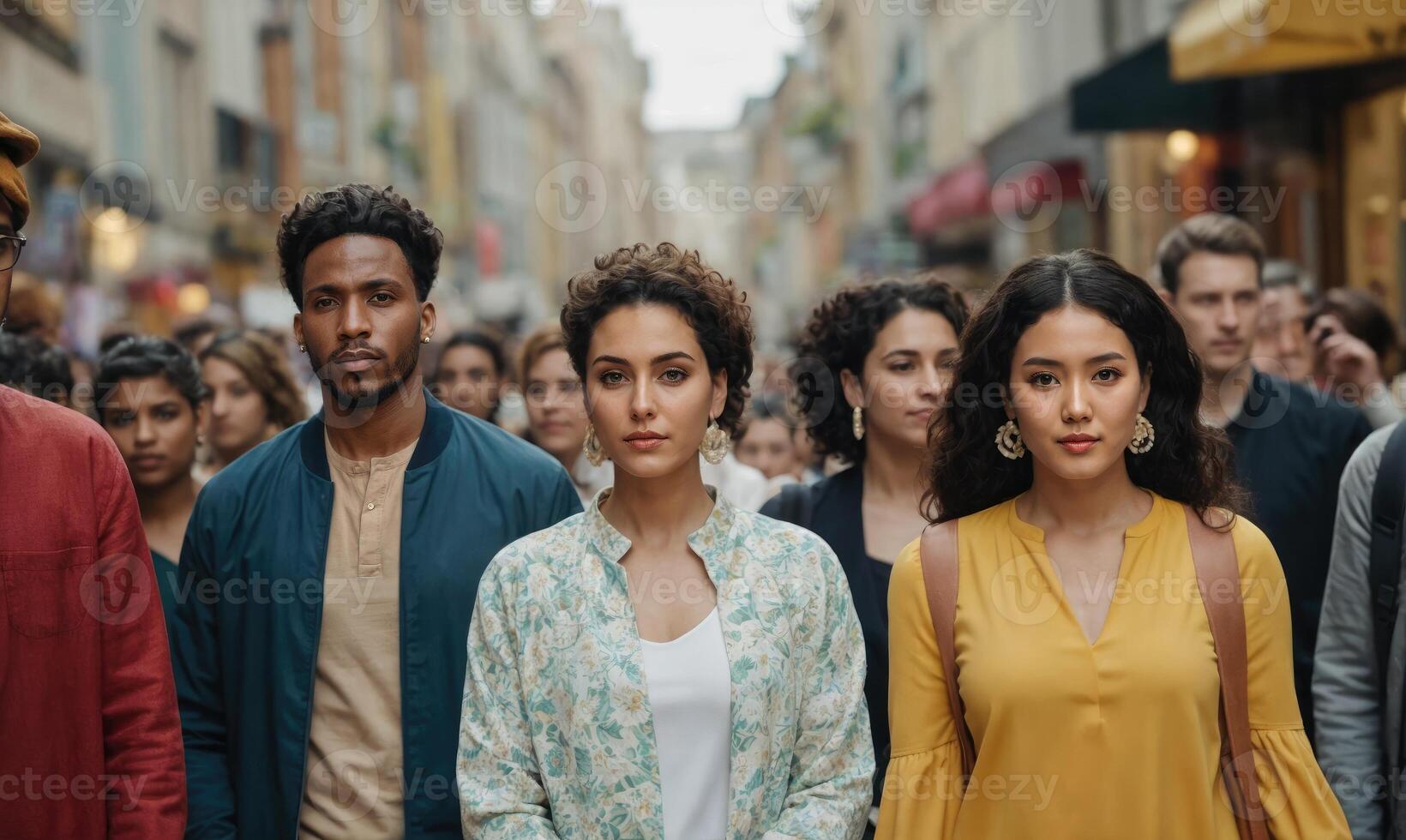 AI generated Diverse individuals coexist in a city. from different ethnic backgrounds, age groups, and genders. photo