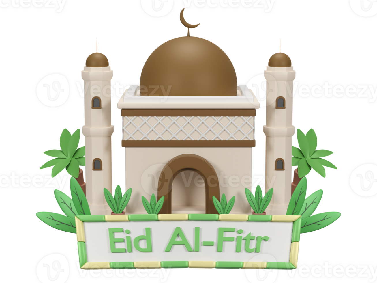 3d render Eid al-Fitr illustration with mosque isolated on transparent background png