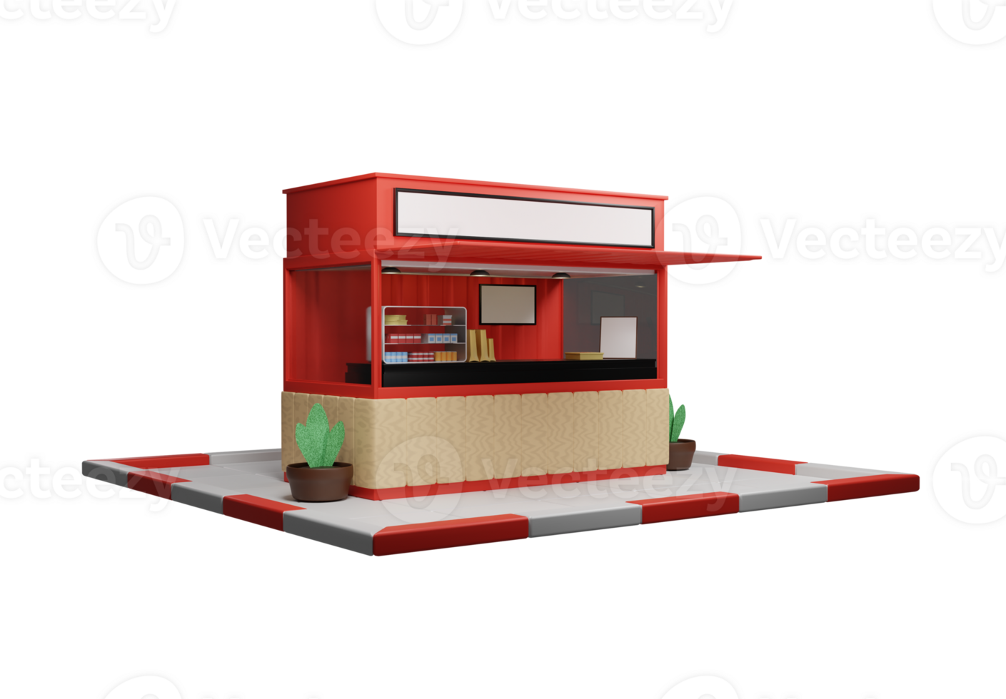 3d render street kiosk illustration with white space for poster or banner. Isolated on transparent background png