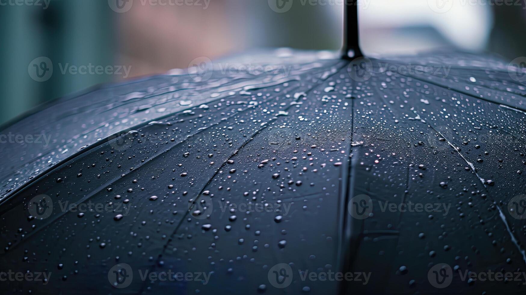 ai generado cerca arriba de negro paraguas durante lluvia, ai generativo foto