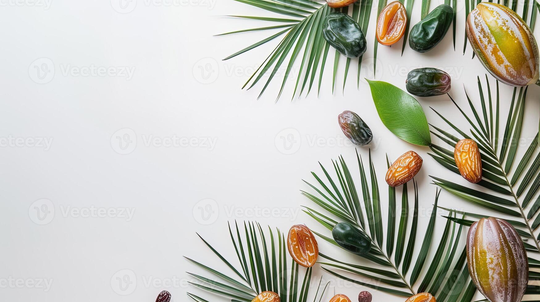AI generated Tropical palm leaves and dates on a white background, ai generative photo