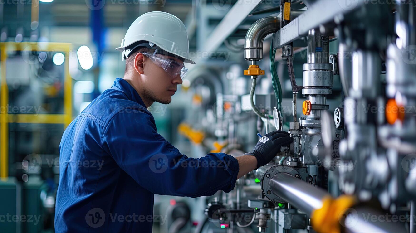 AI generated Engineer or technician working on a heating system in a boiler room, ai generative photo