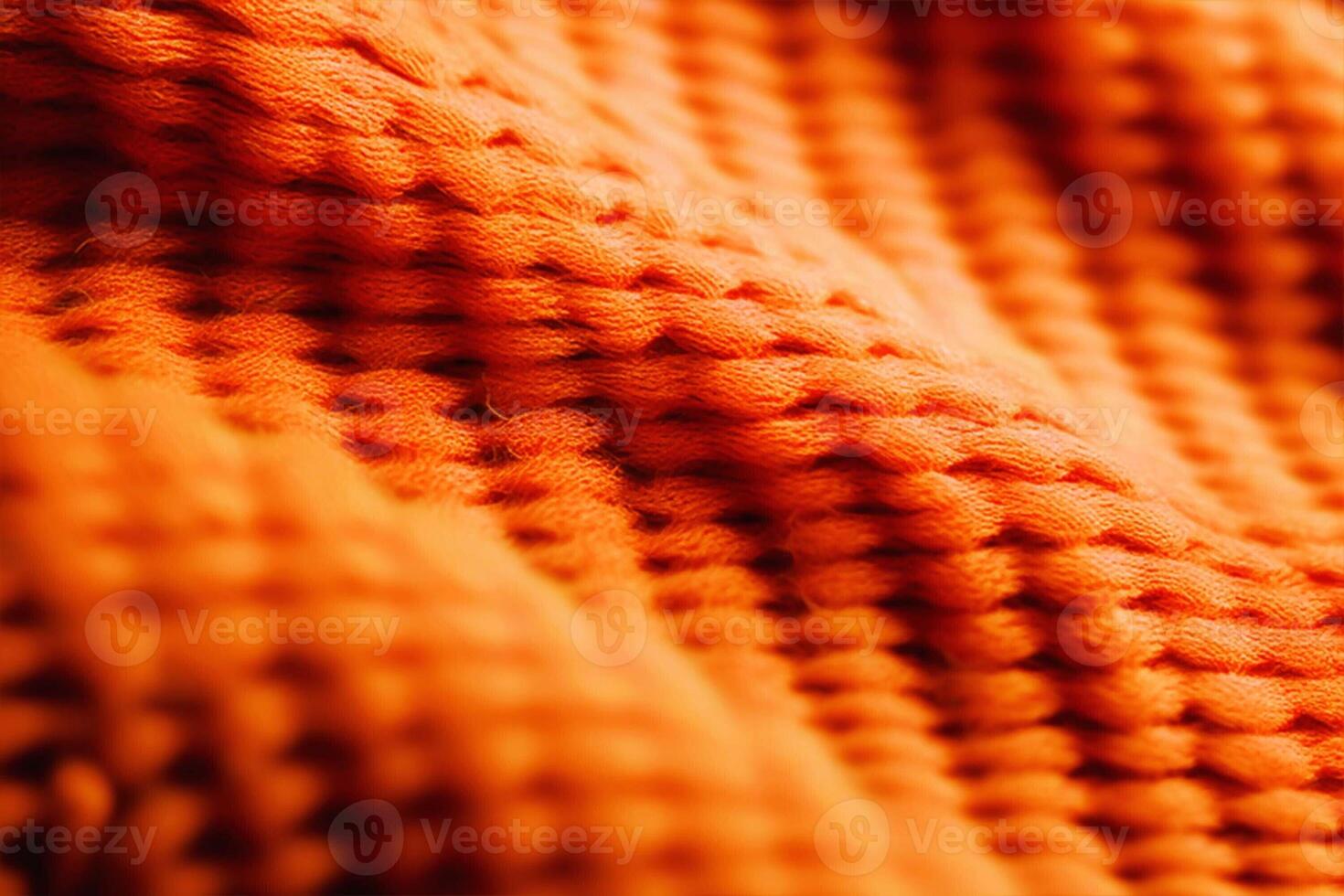 AI generated Knitted bright orange sweater fabric. Fabric texture with large loops. Beautiful textured background. photo